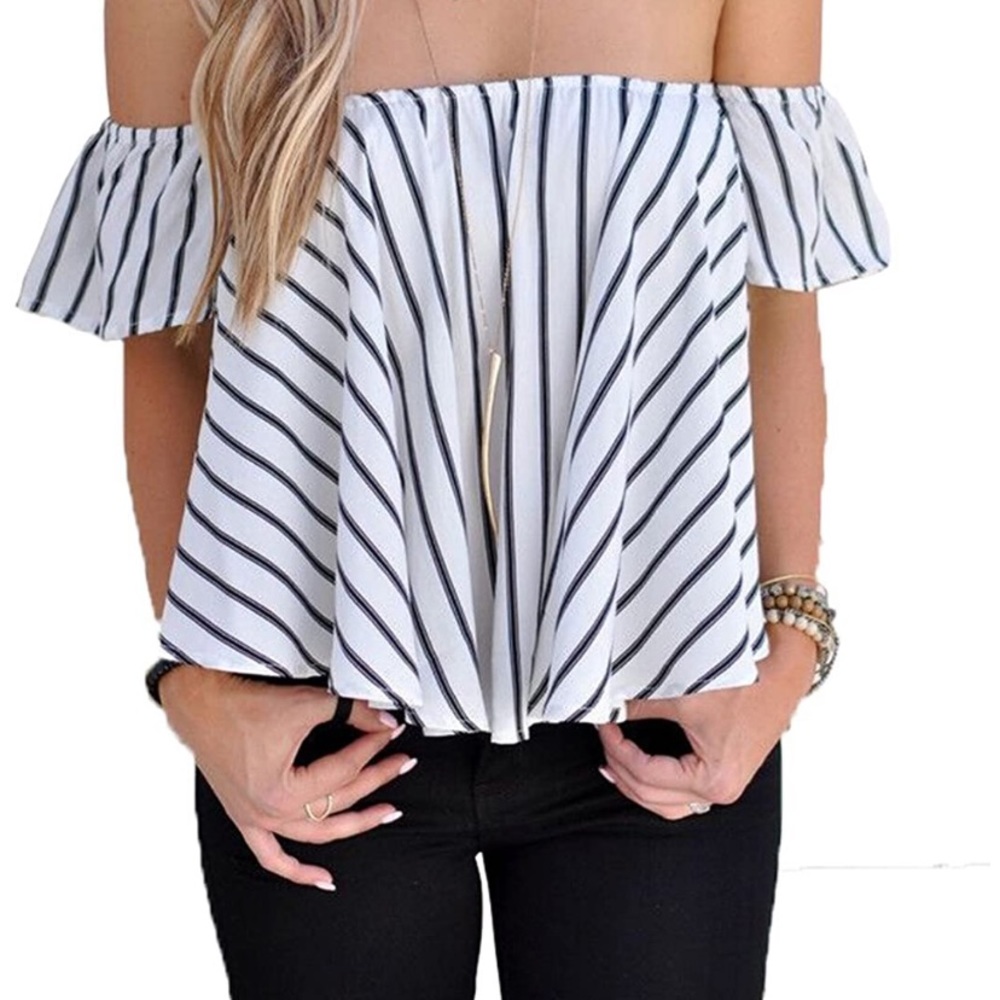 Off Shoulder Striped Summer Casual Blouse Top